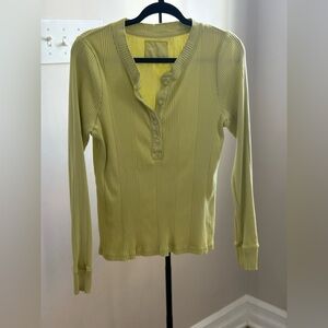 aerie Olive Ribbed Henley Long-Sleeve Top